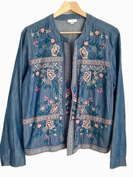 J. Jill Jackets & Blazers - J. Jill Embroidered Open Front Denim Chambray Jacket Blue M